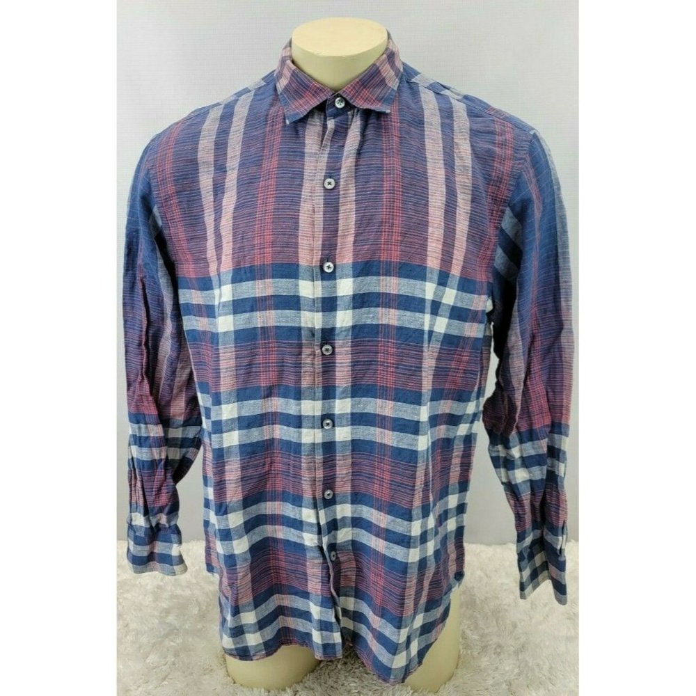 Tommy Bahamas Linen Blend Long Sleeve Shirt Men Size Large Plaid